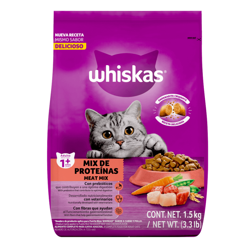 Whiskas Alimento Seco Para Gato Adulto Mix De Proteinas 1.5Kg
