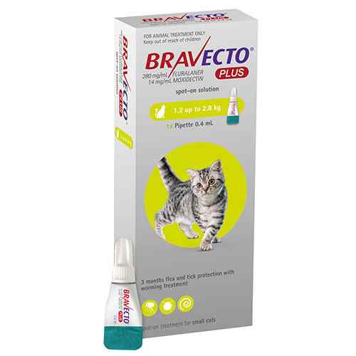 Bravecto Plus pipeta antipulgas para gato de 1.2kg - 2.8kg