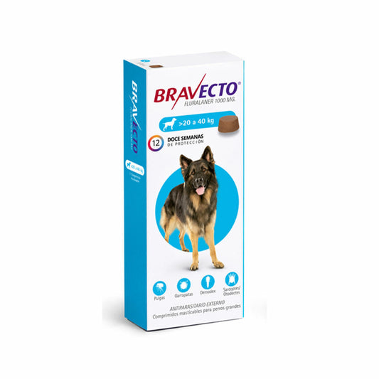 Pastilla antipulgas Bravecto de 20kg - 40kg para perro (por pastilla)