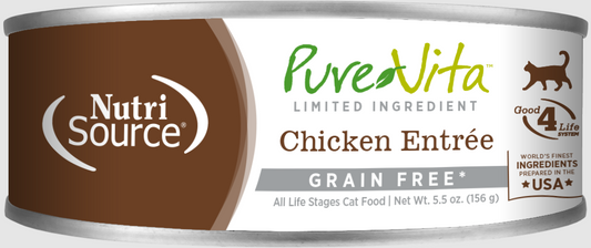 Nutrisource Pure Vita Chicken Entree Grain Free Food For Cats Can 5.5 Oz