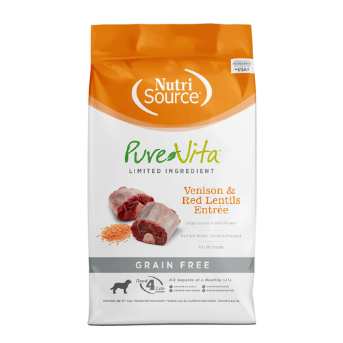 Nutrisource Pure Vita Dog Food Venison & Red Lentils Grain Free  1.8 Kg