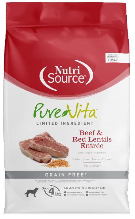 Nutrisource Pure Vita Beef & Red Lentils Entrã‰E Grain Free Dog Food 11.3 Kg