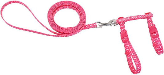 Coastal Figure "H" Fashion Adjustable Cat Harness And Leash Combo, Pink Dots, 3/8" X 10"-18"