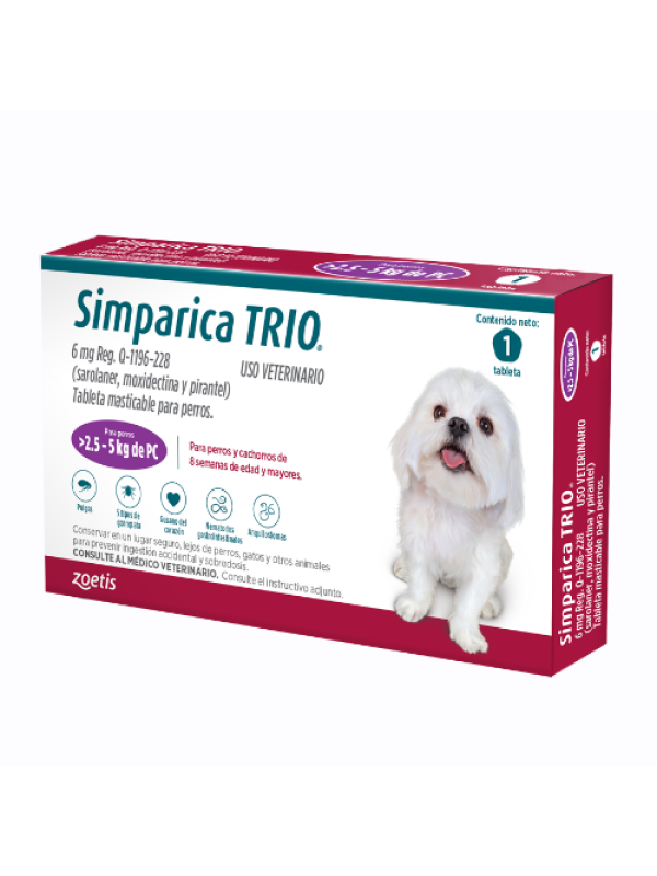 Simparica Trio 6 Mg (Morado 2.6 -5 Kg)