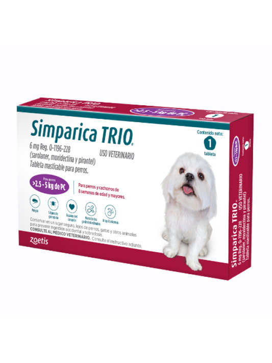 Simparica Trio 6 Mg (Morado 2.6 -5 Kg)