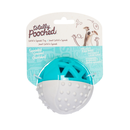 Totally Pooched Grey Teal Catch N' Squeak Ball, Foam Rubber 3.5"