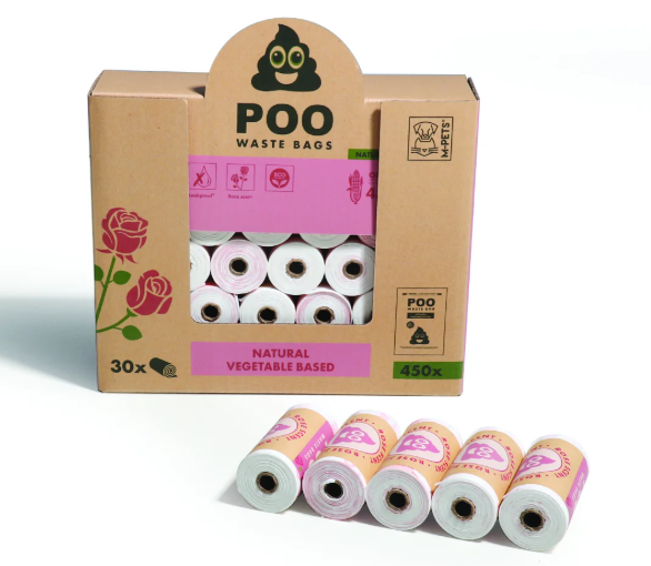 M-PETS POO DOG WASTE BAGS SET (POR CAJA COMPLETA) -  ROSE SCENTED