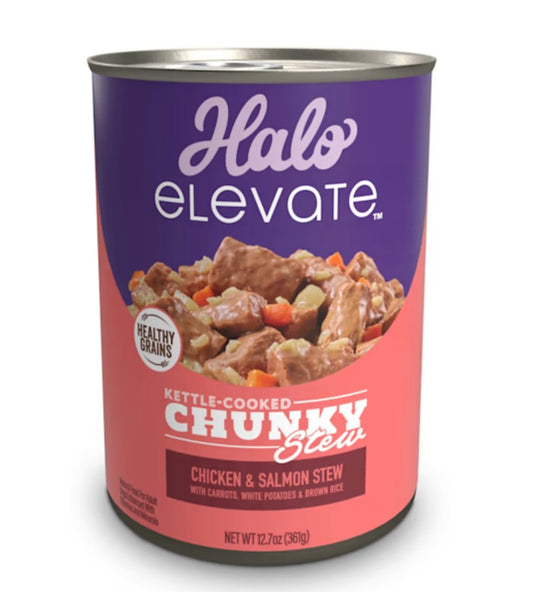 Halo® Lata Dog  Healthy Grains Chicken & Salmon Stew W/ Carrots, White Potatoes And Brown Rice 12.7 Oz