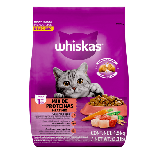Whiskas Alimento Seco Para Gato Adulto Mix De Proteinas 1.5Kg