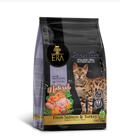 Era Grain Free Cat Sterilised Sensitive Adult – Fresh Salmon & Turkey 3 Kg