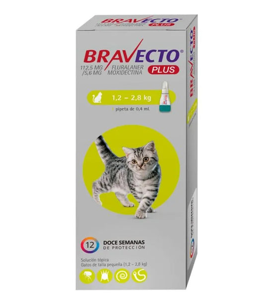 MSD BRAVECTO PLUS CAT 112.5MG (1.2-2.8KG) VERDE LIMA